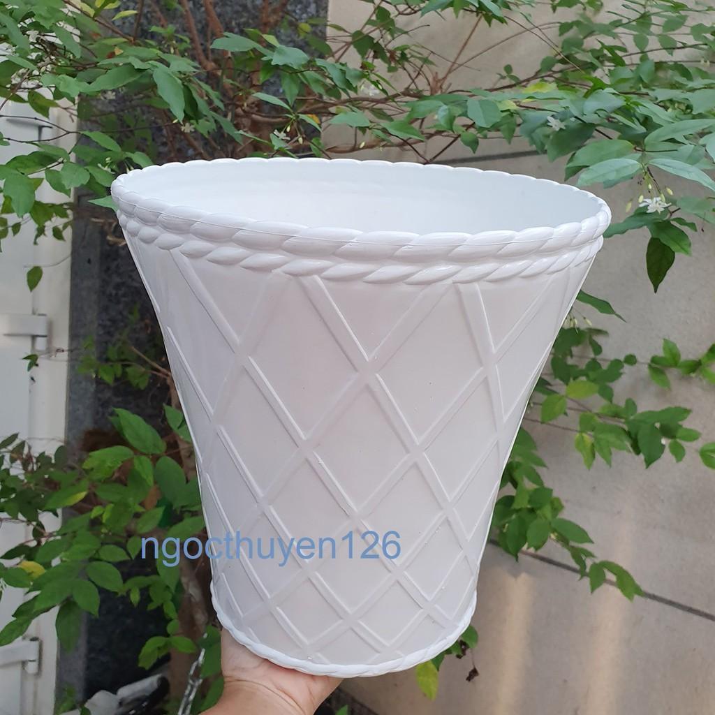 Bộ 02 chậu caro trồng hoa kiểng màu trắng nhựa dày đẹp size trung 27x27x18cm-Đồ Gia Dụng Tại HCM