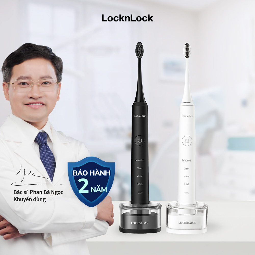 Bàn Chải Đánh Răng Điện LocknLock ENR346BLK - DC3.7V, Trọng Lượng 235g, Sạc Không Dây - Màu Đen