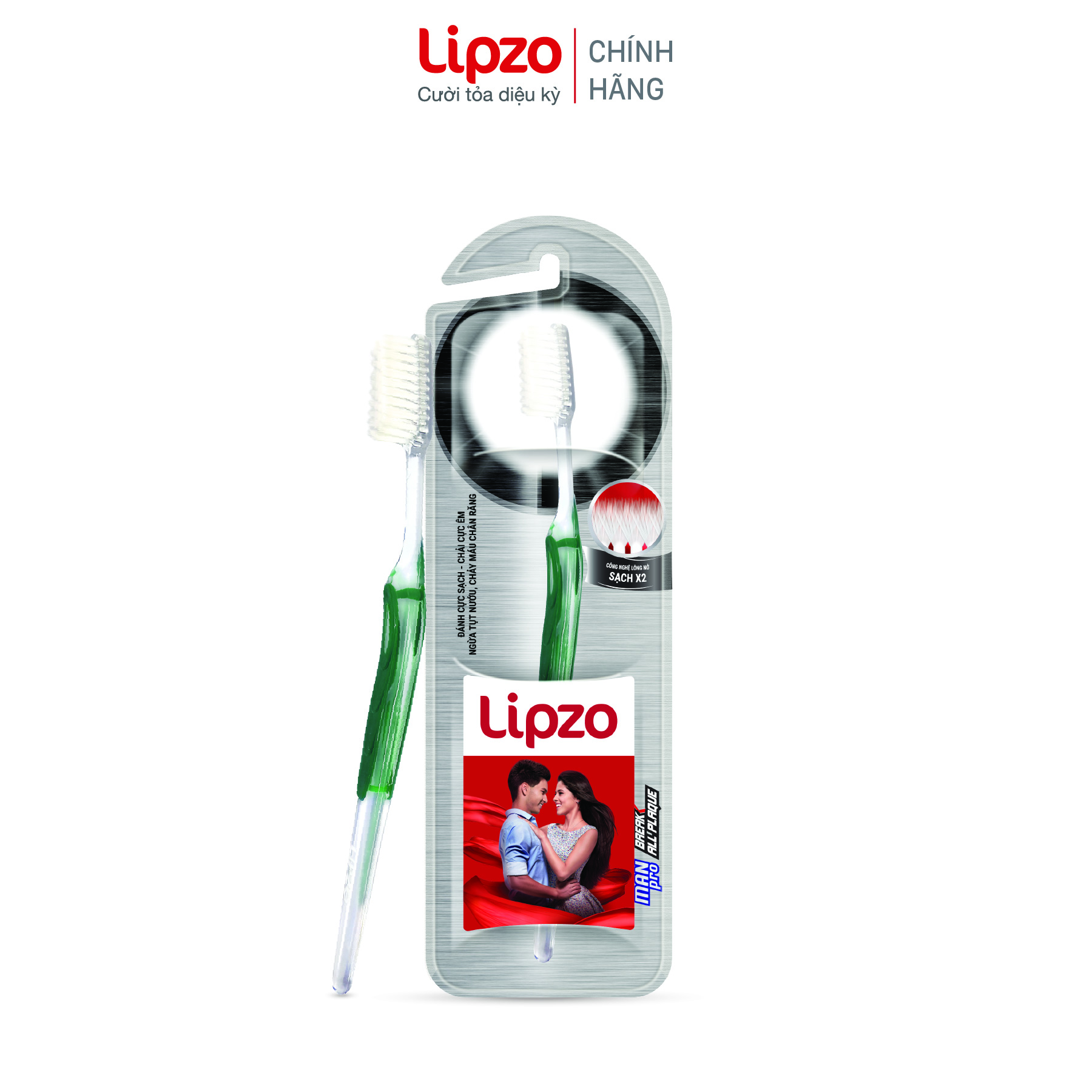 Combo 3 Bàn Chải Đánh Răng LIPZO Pro For Man Công Nghệ Lông Nở Kết Hợp Chỉ Tơ Nha Khoa Dành Cho Nam Giới Mem Răng Yếu