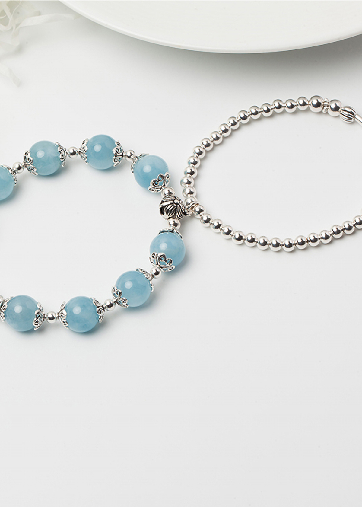 Vòng 2 line đá Aquamarine phối charm bạc size hạt 10mm mệnh thủy, mộc - Ngọc Quý Gemstones