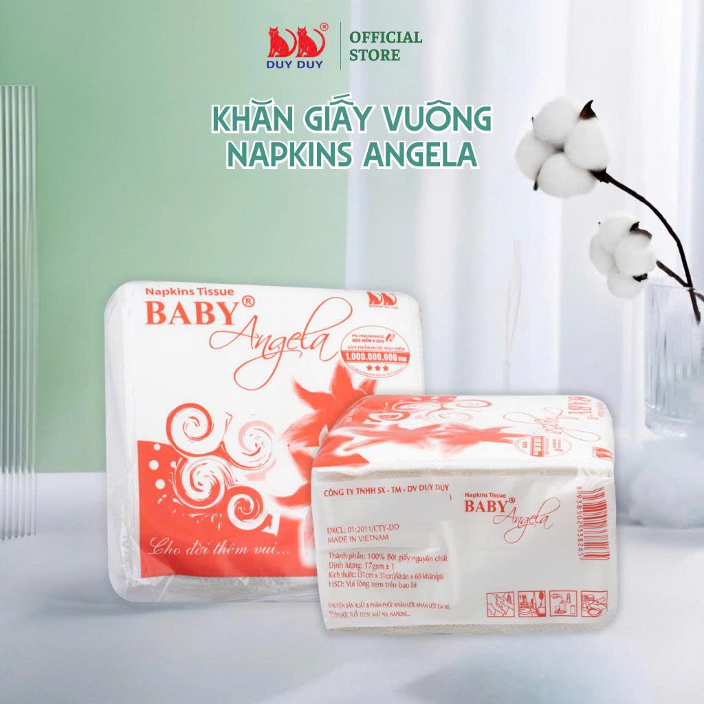 Giấy ăn Angela 100% bột giấy 60 tờ (31x31cm) lụa mềm siêu dai