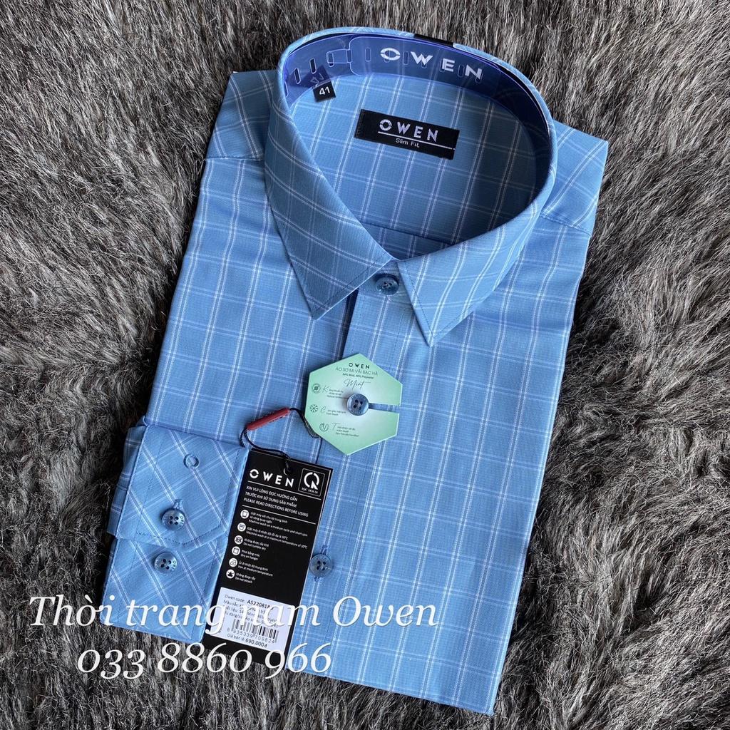 OWEN - Áo sơ mi dài tay Owen Slimfit chất bạc hà kẻ ca rô xanh 220818