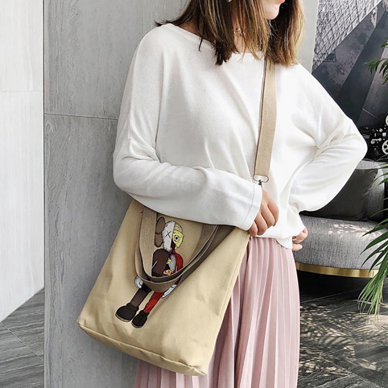 Túi xách canvas nữ cỡ lớn in họa tiết hoạt hình