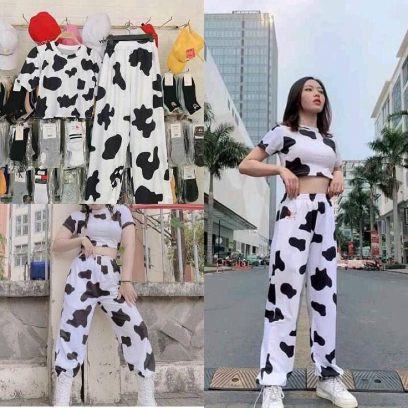 Áo croptop nữ in bò sữa