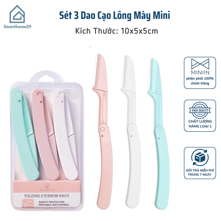 Sét 3 Dao Cạo Lông Mày Mini Tiện Dụng Kèm Hộp (Màu Ngẫu Nhiên) - HÀNG CHÍNH HÃNG MINIIN