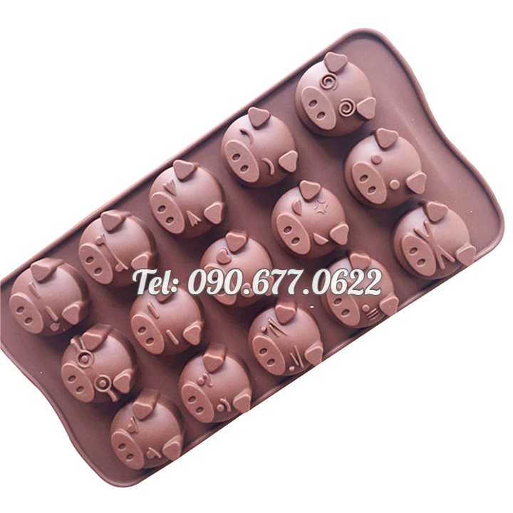 Khuôn silicone làm rau câu, socola 15 mặt heo – Mã số 1212