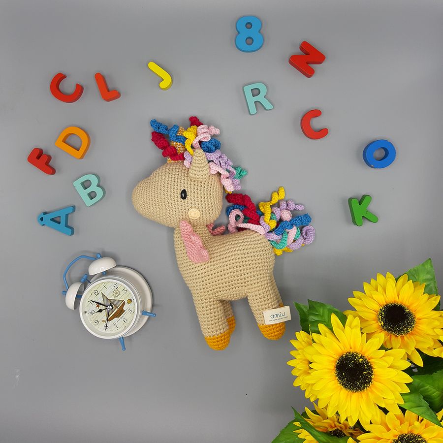 Gấu bông móc len Amigurumi cao cấp - Ngựa Unicorn, đồ chơi nhồi bông hình chú kỳ lân cho bé - SP000285