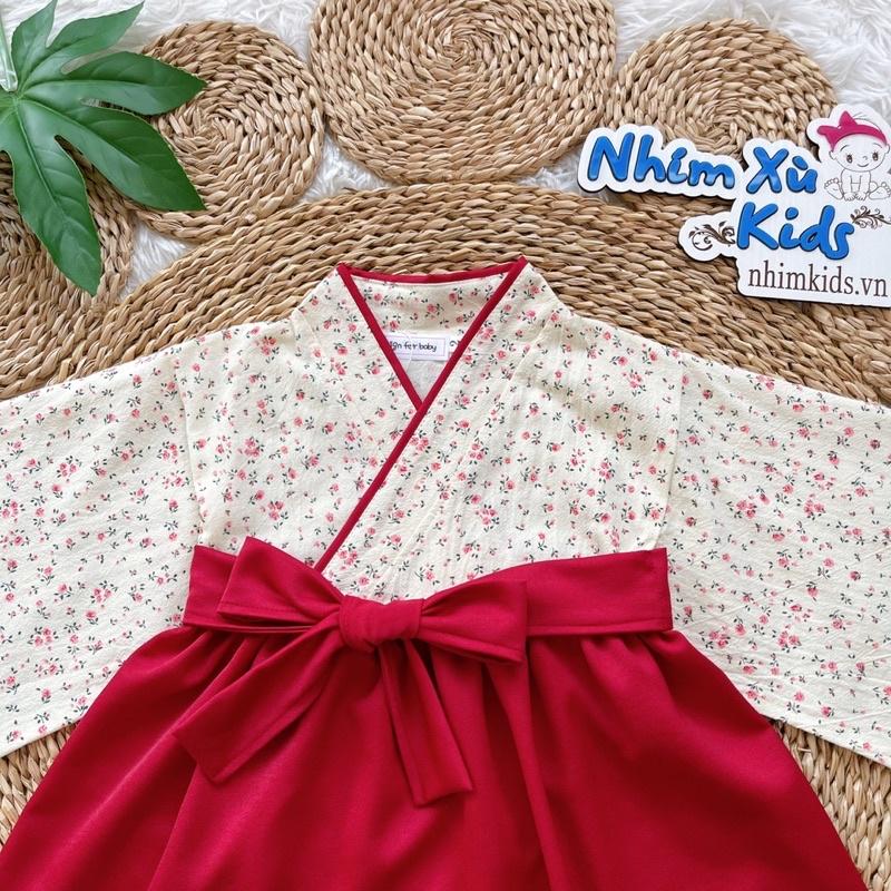 Váy Kimono Nhật Bản Cách Tân Cho Bé Gái 3 Đến 18kg, Đầm Bé Gái Chất Lụa Ướt Mềm Mại [V032