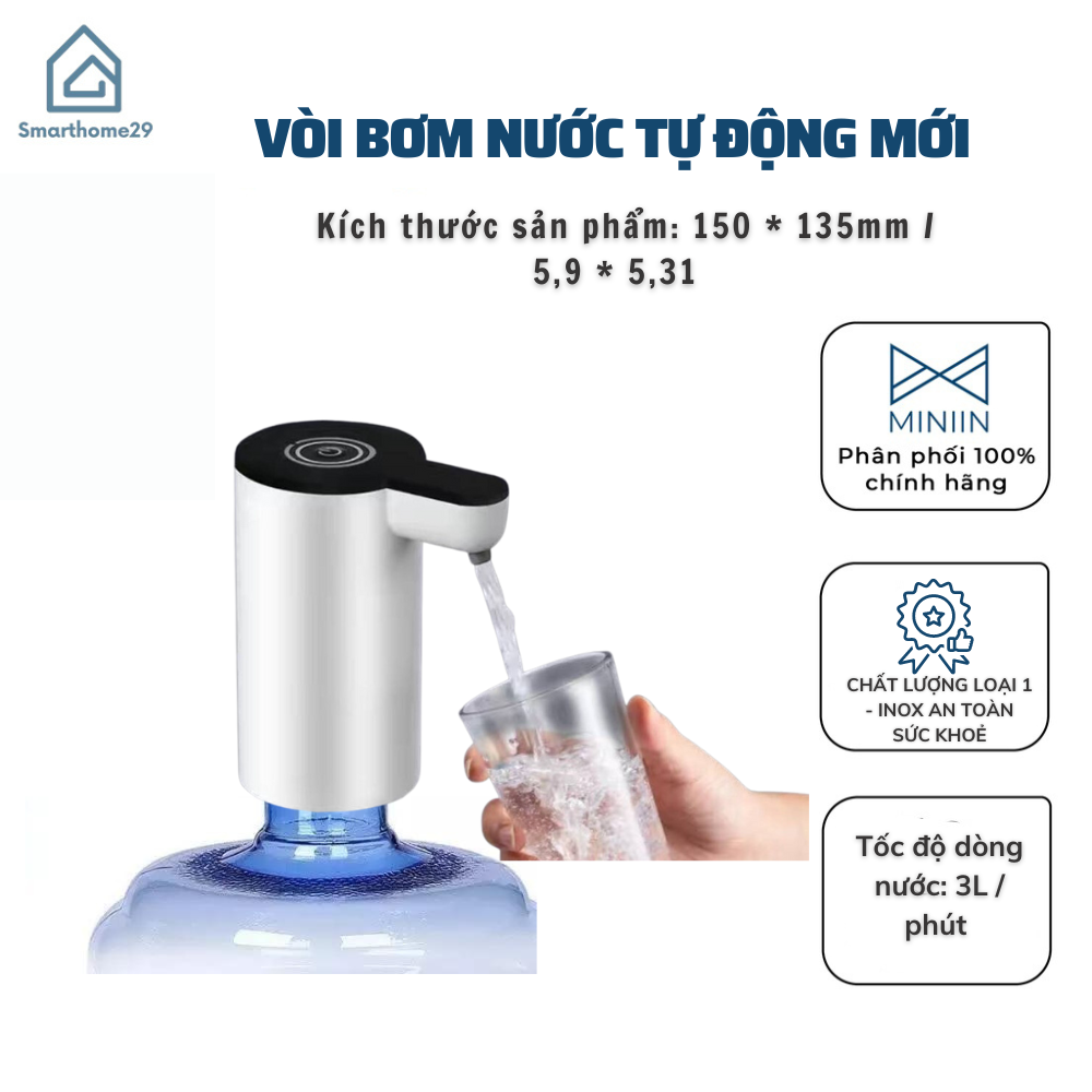 Vòi Bơm Nước Tự Động Đa Năng , Đầu Bơm Thông Minh Rót Nước Rảnh Tay Từ Binh Lọc - HÀNG CHÍNH HÃNG MINIIN