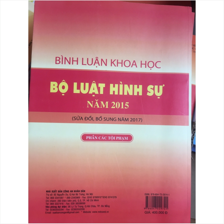 Sách Bình Luận Khoa Học Bộ Luật Hình Sự Năm 2015 sửa đổi, bổ sung năm 2017 - Phần Các Tội Phạm - PGS.TS. Trần Văn Luyện - V1528TP