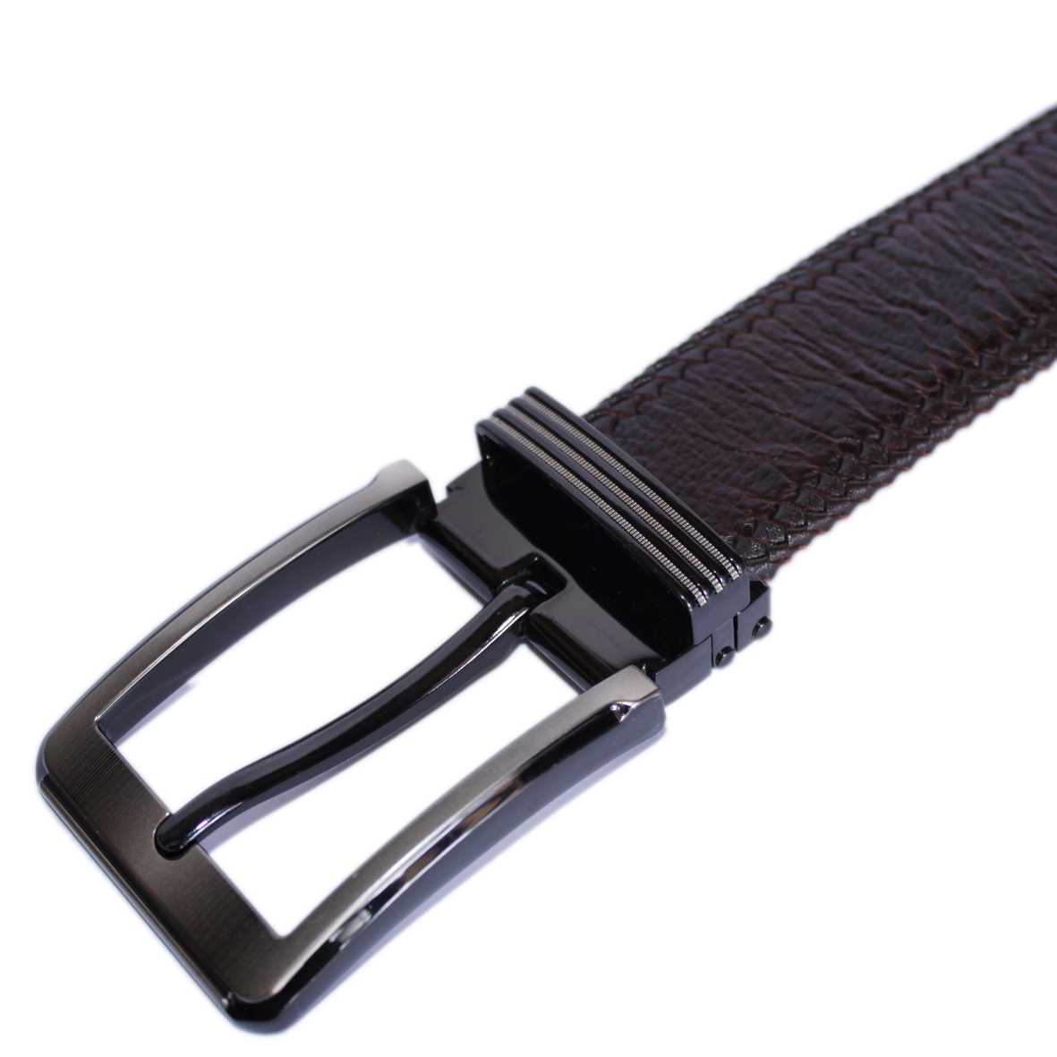 Dây nịt nam da đà điểu Huy Hoàng đan viền 4P đầu kim màu nâu đất HP4463