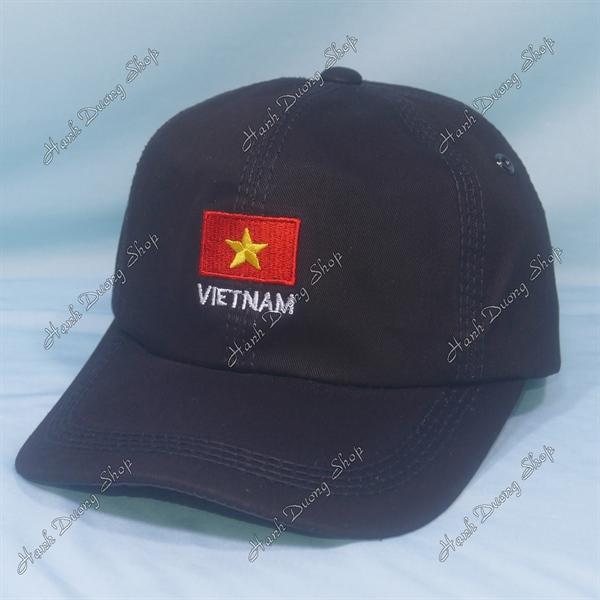 Nón kết thêu lá cờ Việt Nam hàng 2 lớp có đóng sò, có khóa phía sau vòng đầu 56-60cm( NSV01) - Đen