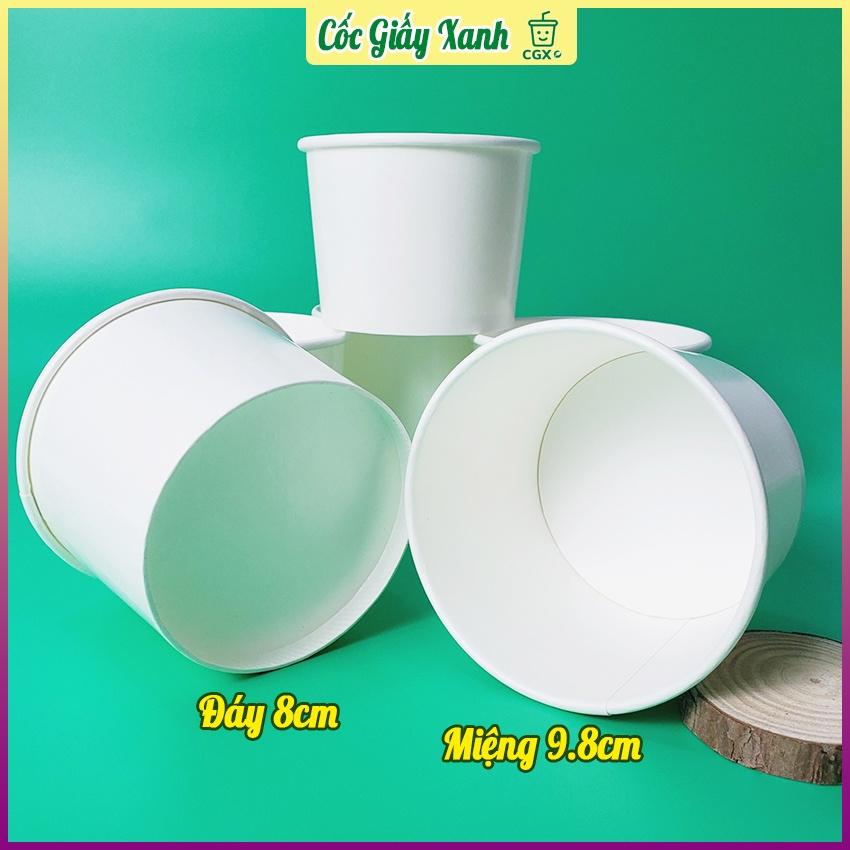 Set 50 Tô Bát Giấy 360ml Có Nắp Trắng Trơn, Dùng 1 Lần, Giấy 2 Lớp PE Siêu Dày Dặn, Cứng Cáp