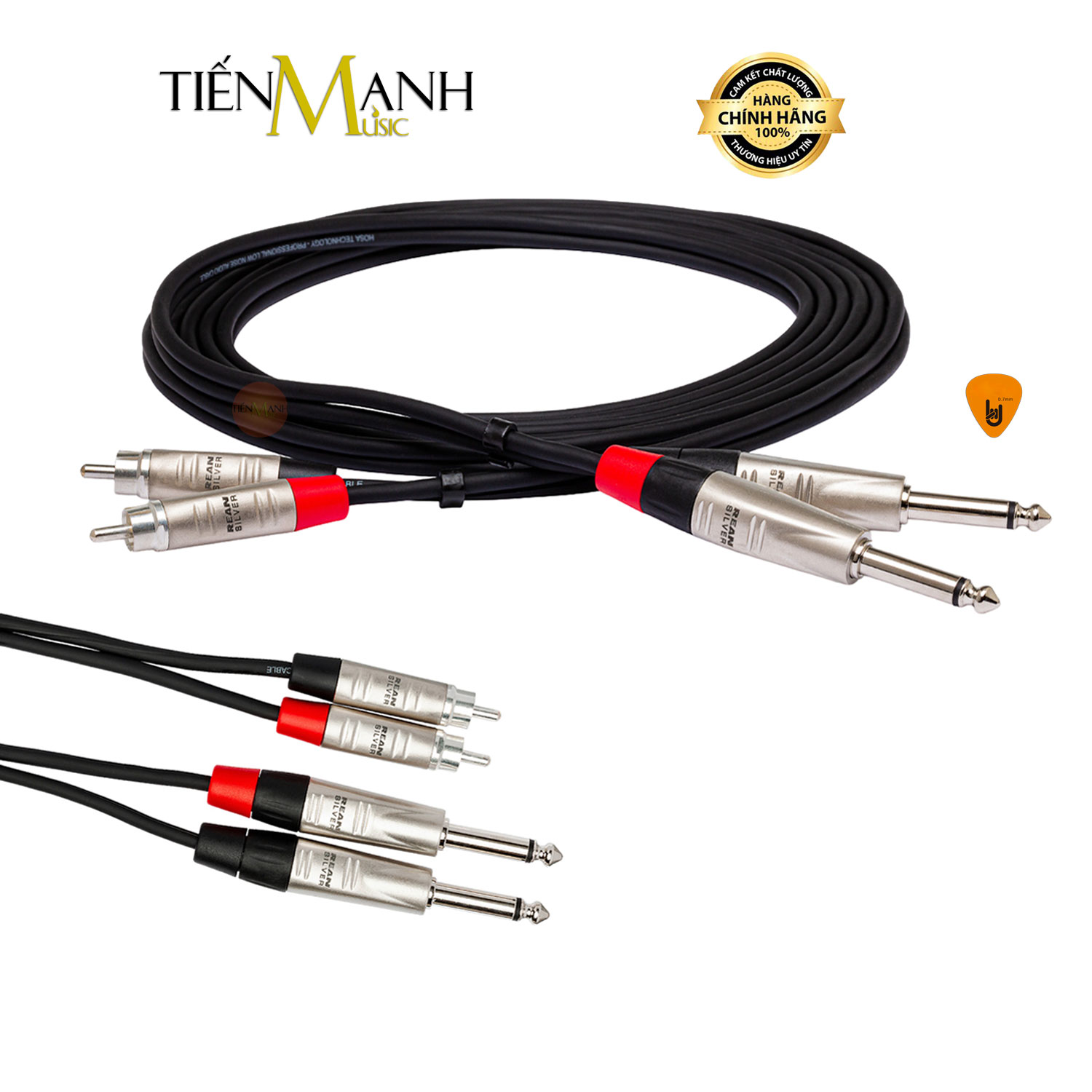 Cặp Dây Cáp Loa Kiểm Âm Hosa HPR-005X2 REAN 2 Đầu 6ly TS Mono Sang 2 Hoa Sen RCA Pro Stereo TRS HPR-003X2, HPR-010X2, HPR-015X2, HPR-020X2 Studio Monitor Cable Hàng Chính Hãng - Kèm Móng Gẩy DreamMaker