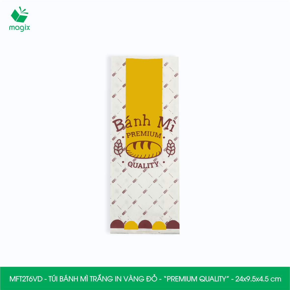 MFT2T6VD - 24x9.5x4.5 cm - 100 túi giấy đựng bánh mì, túi đựng thức ăn mang đi, túi take away