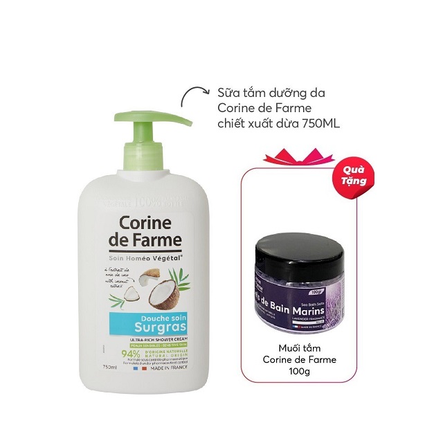 Sữa tắm dưỡng da Corine de Farme chiết xuất dừa 750ML