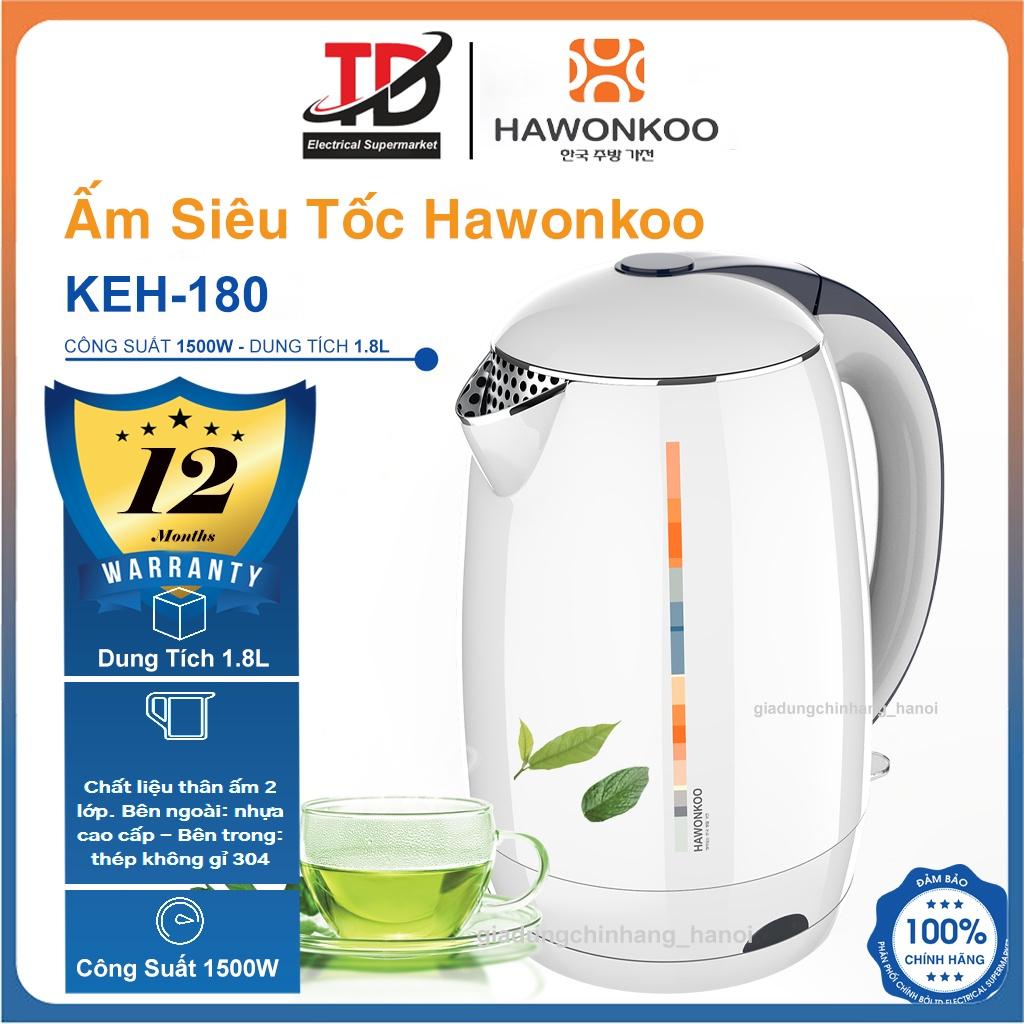 Ấm Đun Siêu Tốc Hawonkoo KEH-180,Thân Ấm 2 Lớp 1.8Lit-1500W, Hàng Chính Hãng