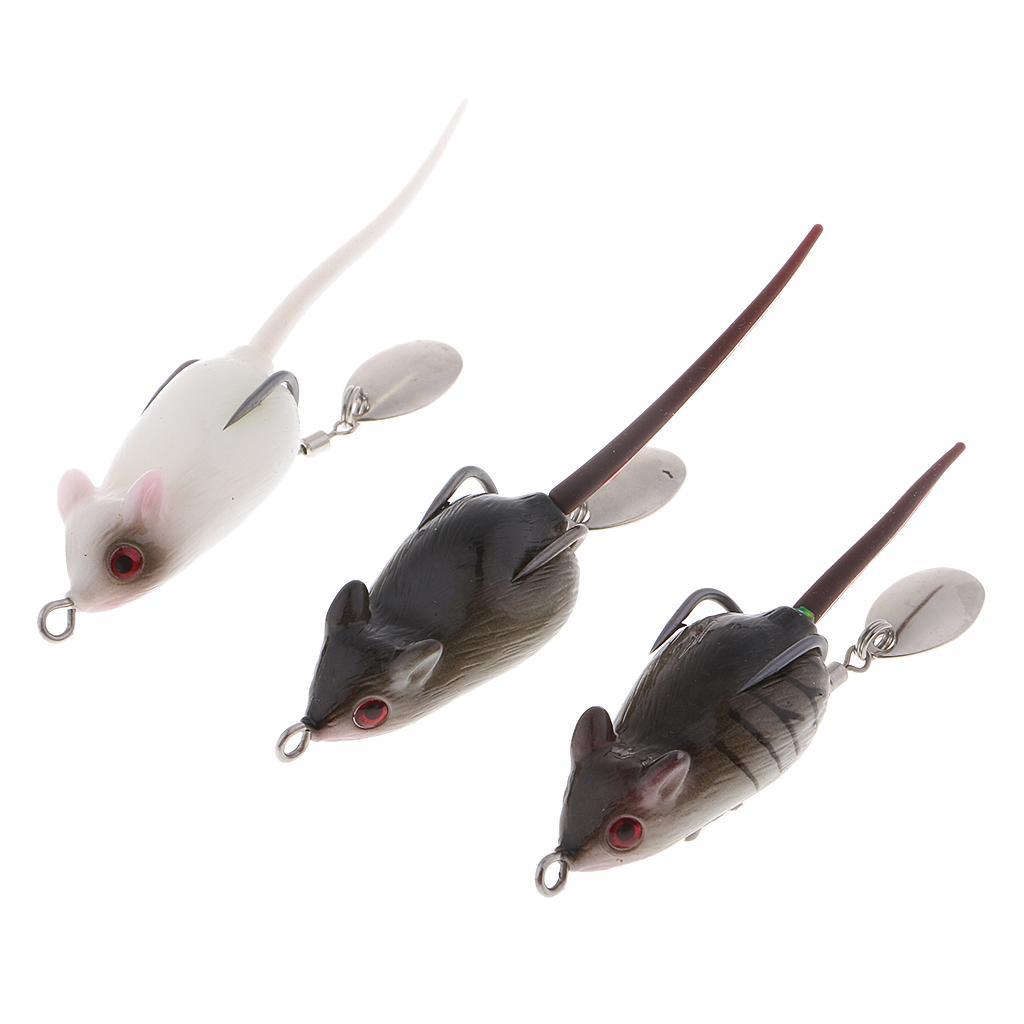 3pcs Long Tail Mouse Fishing Lures 3D Artificial Rat Lures Weedless Lures Mice Baits for Bass, Perch, Snakehead