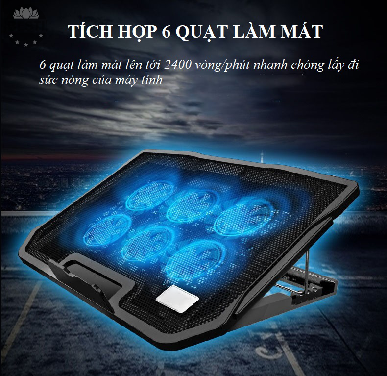 Đế Tản Nhiệt Laptop, Máy Tính Xách Tay Besti BTY02 , Có Đèn Led Cực Đẹp, 6 Quạt Giúp Làm Mát Nhanh Bảo Vệ Máy Tính Mà Không Gây Ồn Thích Hợp Cho Nhiều Loại Laptop - Hàng Chính Hãng 	