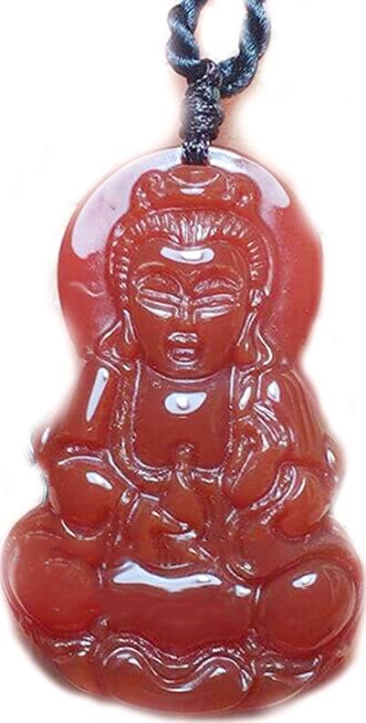 Mặt Dây Chuyền Phật Quan Âm Đá Agat Đỏ Kim Tiền Jewelry - Tặng Kèm Hộp, Dây Đeo