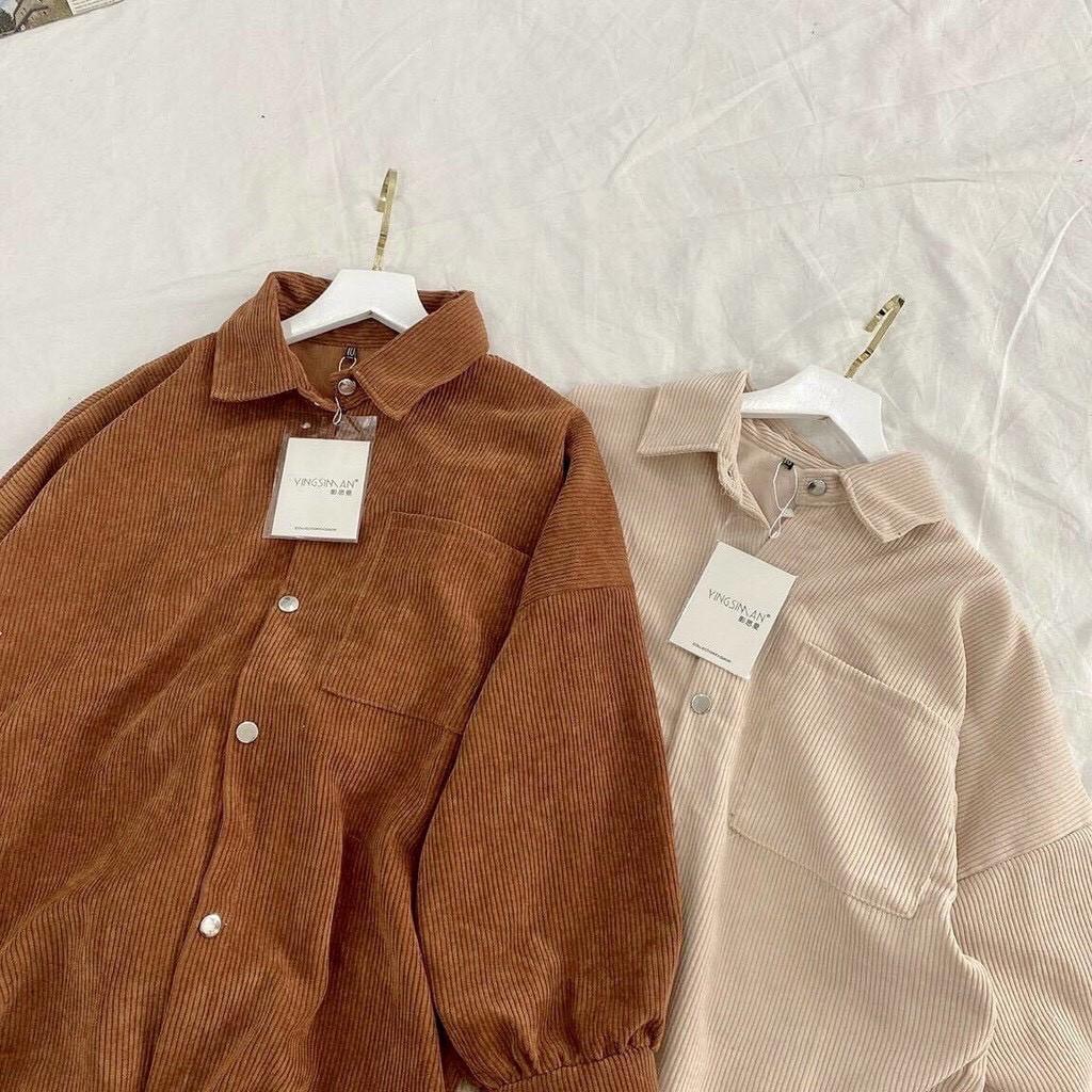 Áo Sơ Mi NHUNG GÂN️ Áo Sơ Mi Unisex Form rộng Unisex Nam/Nữ Phong Cách Hàn Quốc Ulzzang