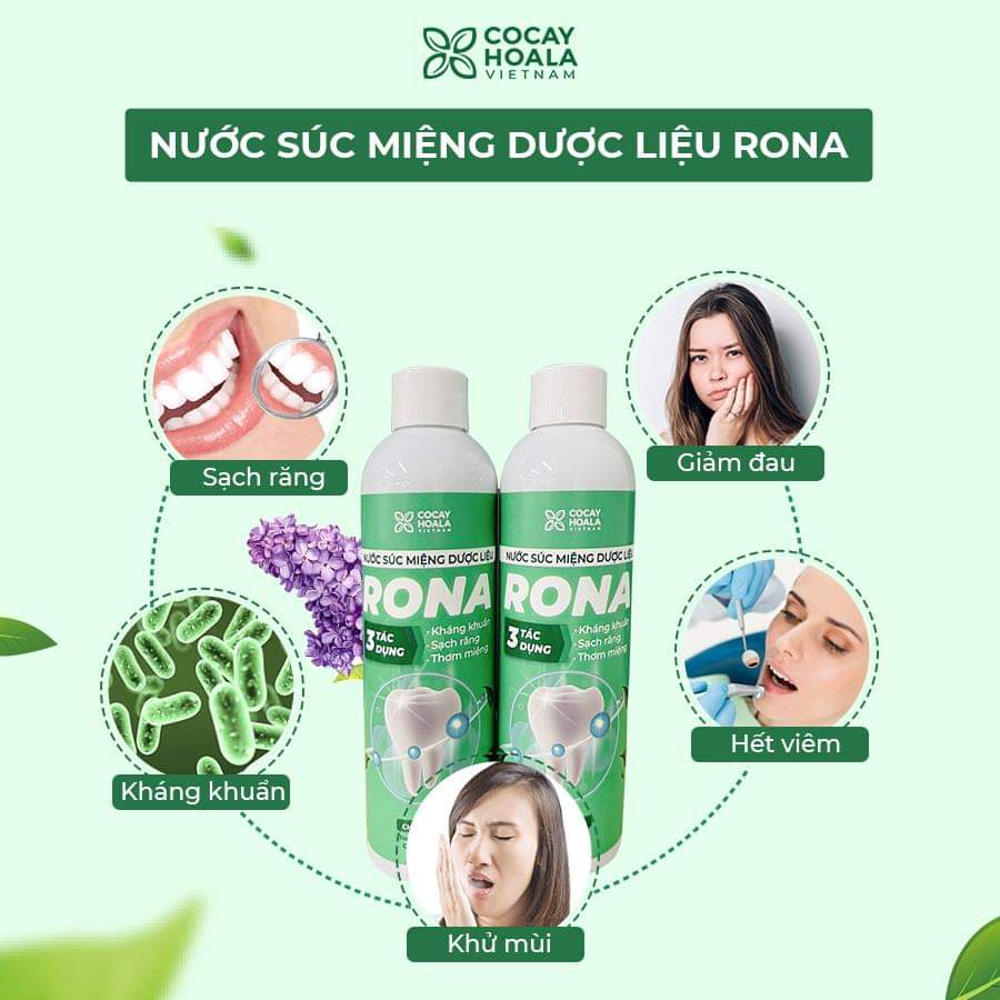 Nước súc miệng dược liệu Rona CoCayHoaLa - Không cồn - Khử mùi - Kháng Khuẩn - Ngăn ngừa vi khuẩn có hại  - Mẹ bầu và trẻ nhỏ dùng được, chai 150ml - Hàng chính hãng