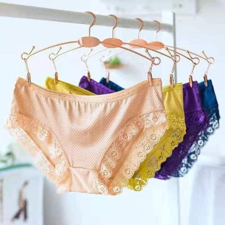 Lố 10 quần lót cotton viền ren chất thông hơi 6033
