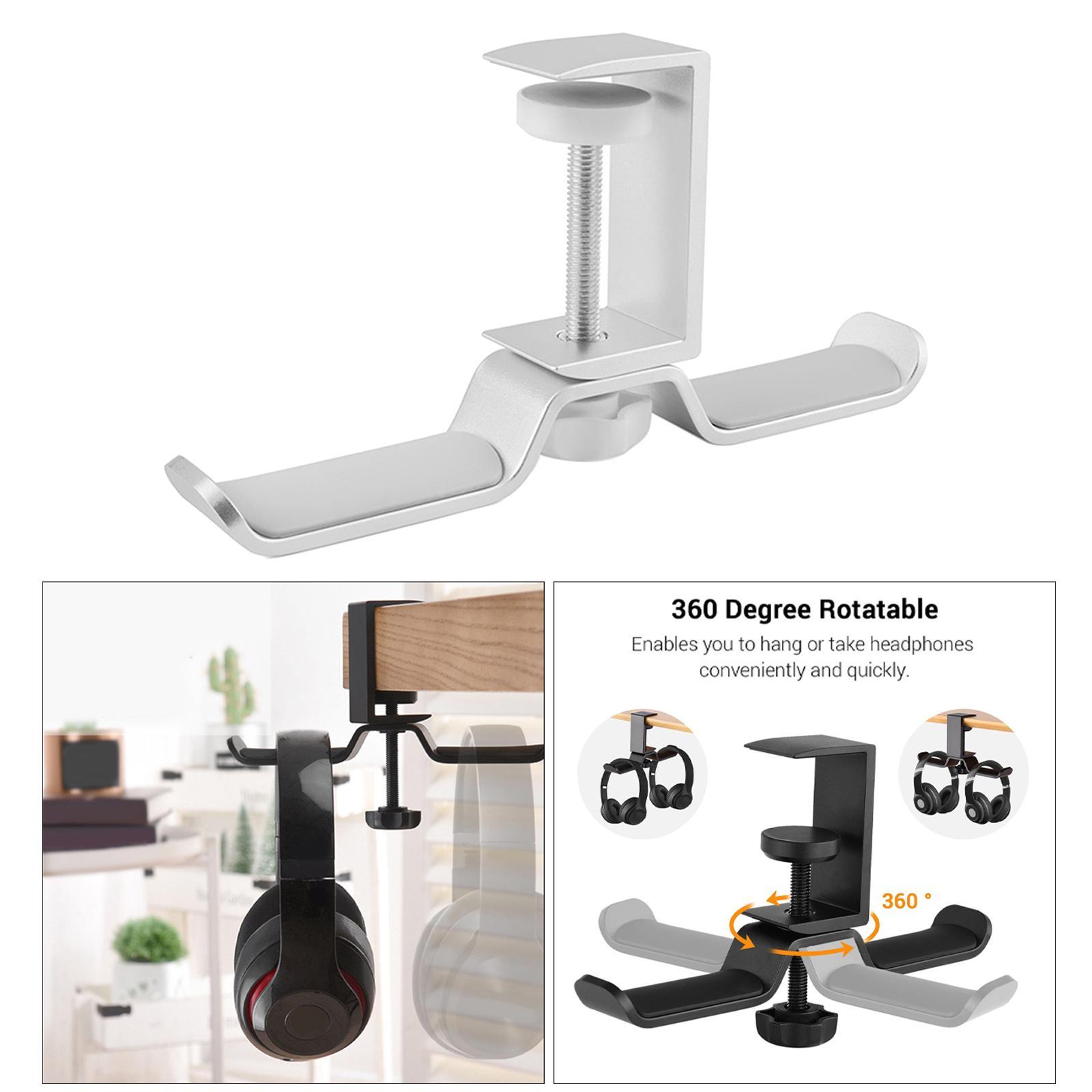 Aluminum Headset Dual Headphone Under Desk Hook Clip Holder Stand