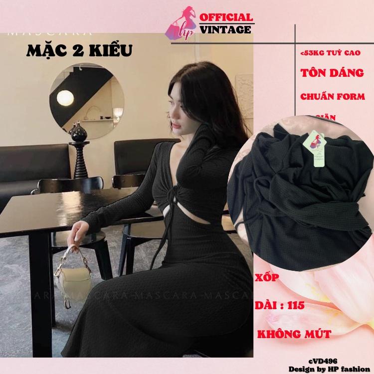 Đầm body nữ, váy dáng dài sang chảnh tôn dáng màu đen VD495