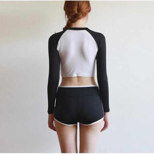 Bộ đồ bơi nữ croptop màu trắng đen thun lạnh dày đẹp