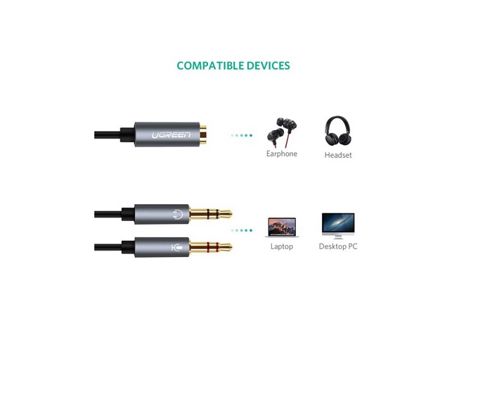 Cáp Gộp Audio 3.5mm 2 Vào 1 Ra – Mic và Headphone Ugreen 20899 hàng chính hãng