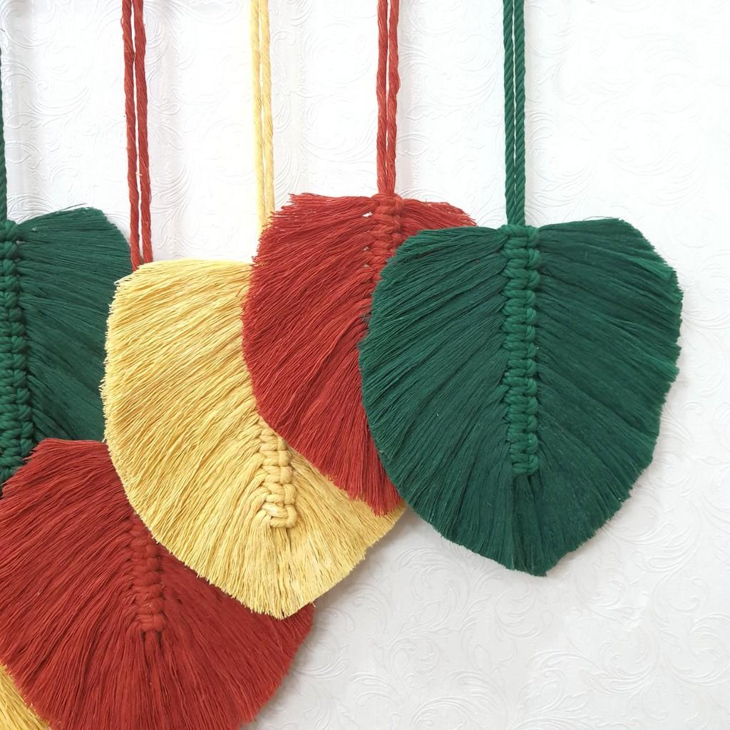 Bộ lá macrame sắc màu trang trí tường- ảnh thật