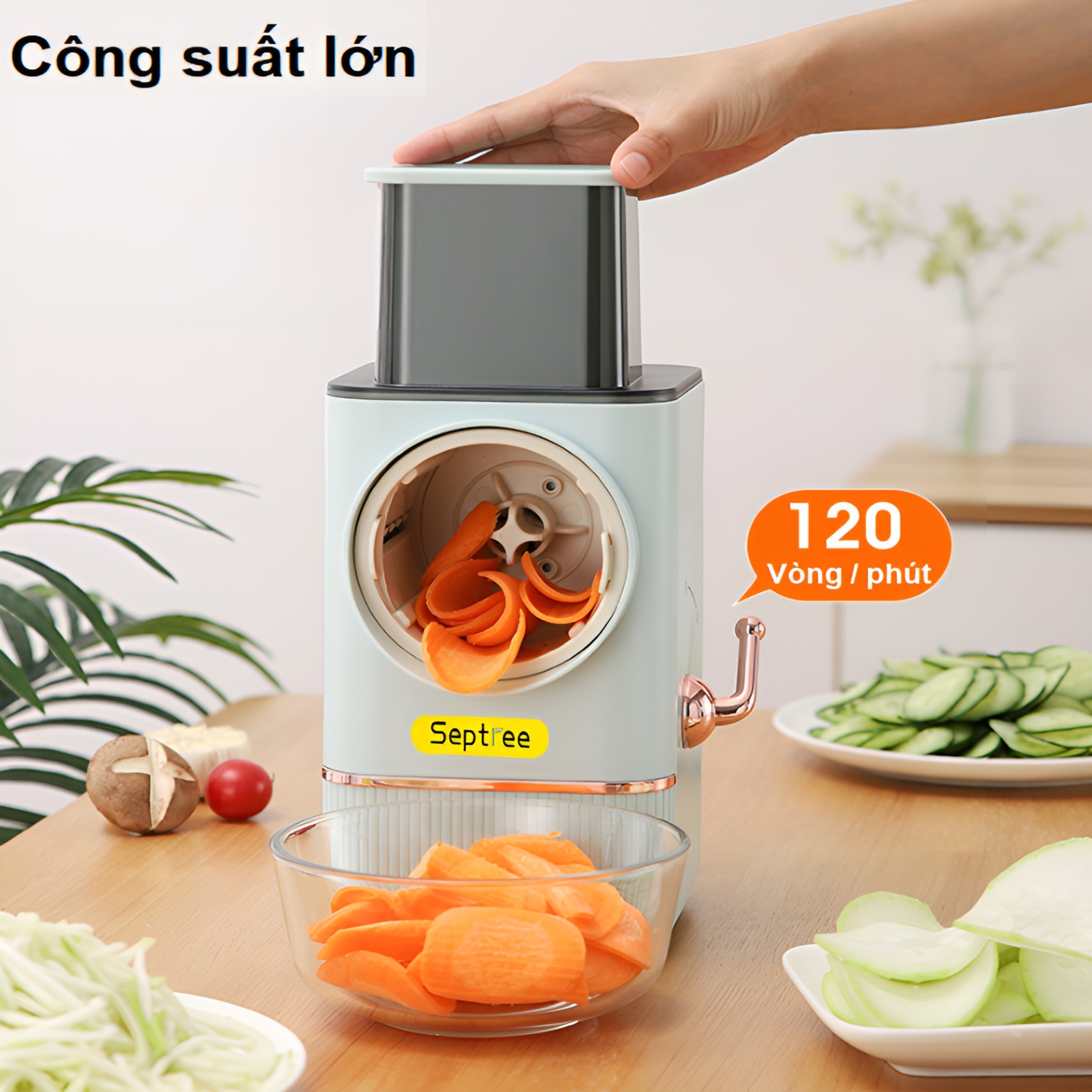 Máy thái rau củ quả đa năng 3 chế độ, thương hiệu Mỹ cao cấp Septree WT-QC613 - Hàng Nhập Khẩu