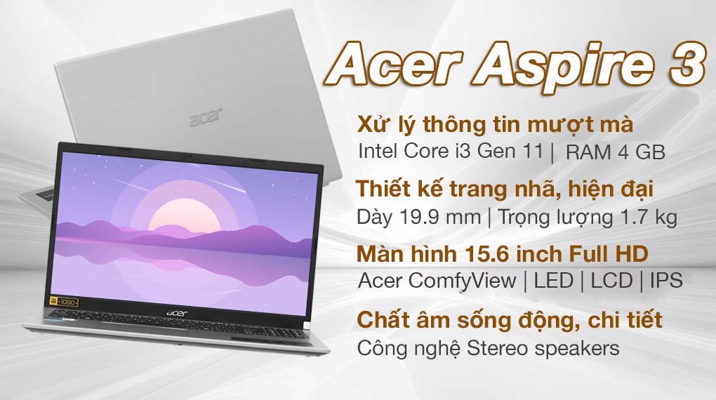 Laptop Acer Aspire A315-58-35AG i3 1115G4/4GB/256GB/Win11 - Hàng Chính Hãng