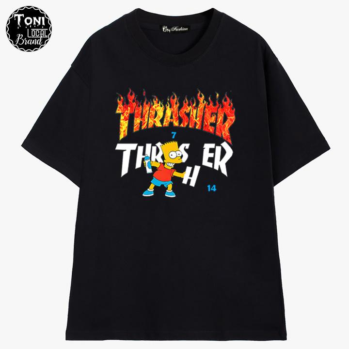 Áo Thun Tay Lỡ Local Brand THRASHER Cotton 100 form rộng nam nữ Unisex