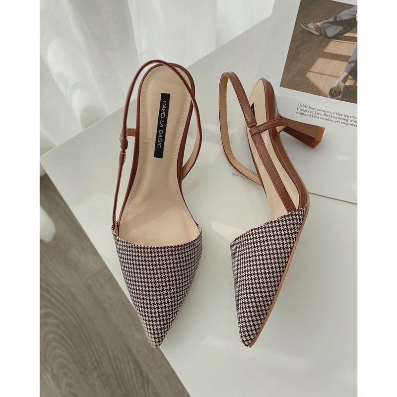 GIÀY CAO GÓT SLINGBACK NỮ GÓT NHỌN 5P BÍT MŨI, KIỂU DÁNG SANG CHẢNH TIỂU THƯ CÓ TRẮNG- ĐEN - NUDE