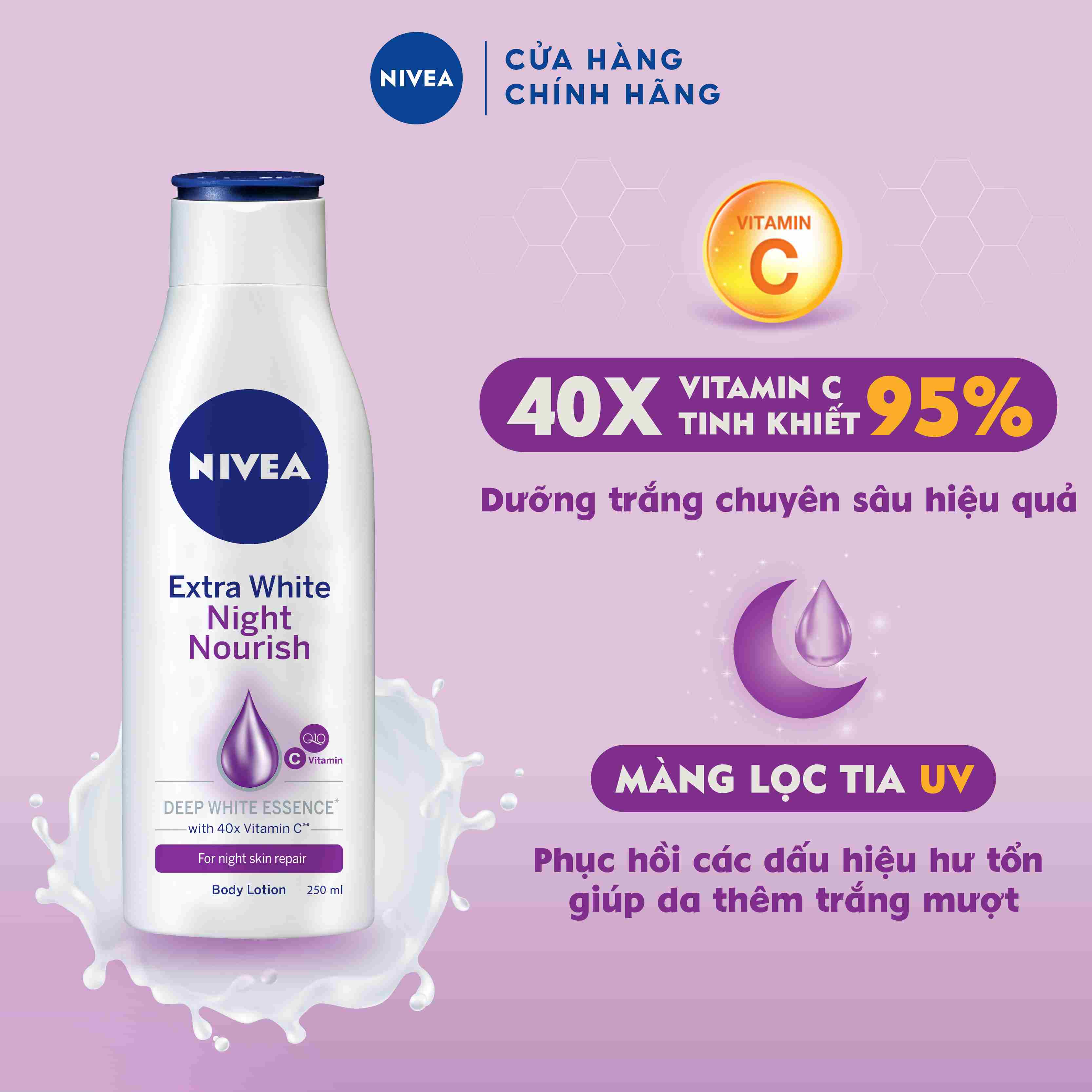 Sữa Dưỡng Thể NIVEA Extra White Night Nourish Ban Đêm Dưỡng Ẩm &amp; Trắng Da (200 ml) - 88188