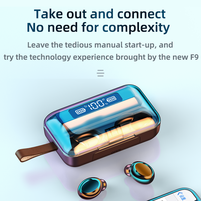09 9D TWS Bluetooth 5.0 2200MAh Sạc Hộp Tai Nghe Không Dây Âm Thanh Stereo Thể Thao Chống Thấm Nước Tai Nghe Nhét Tai Tai Nghe Có Mic