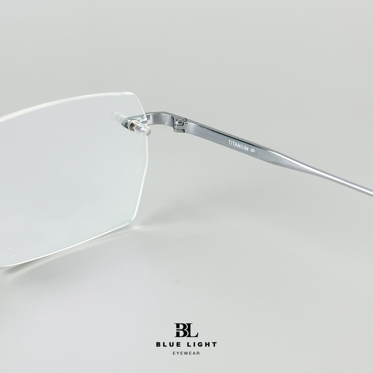 Gọng Kính Cận Giả Cận Nam Nữ Cao Cấp Titanium BLUE LIGHT Mắt Khoan Không Viền Chữ Nhật Bạc Đen Vàng Dày Dặn Cứng Nhẹ