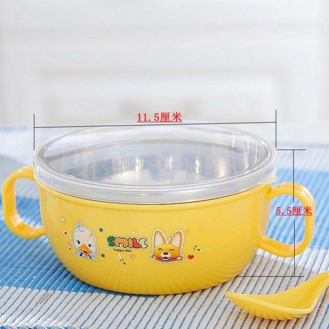 Sỉ =Lẻ - Bát Ăn Dặm Inox Cách Nhiệt Có Tay Cầm Kèm Muỗng Và Nắp Cho Bé
