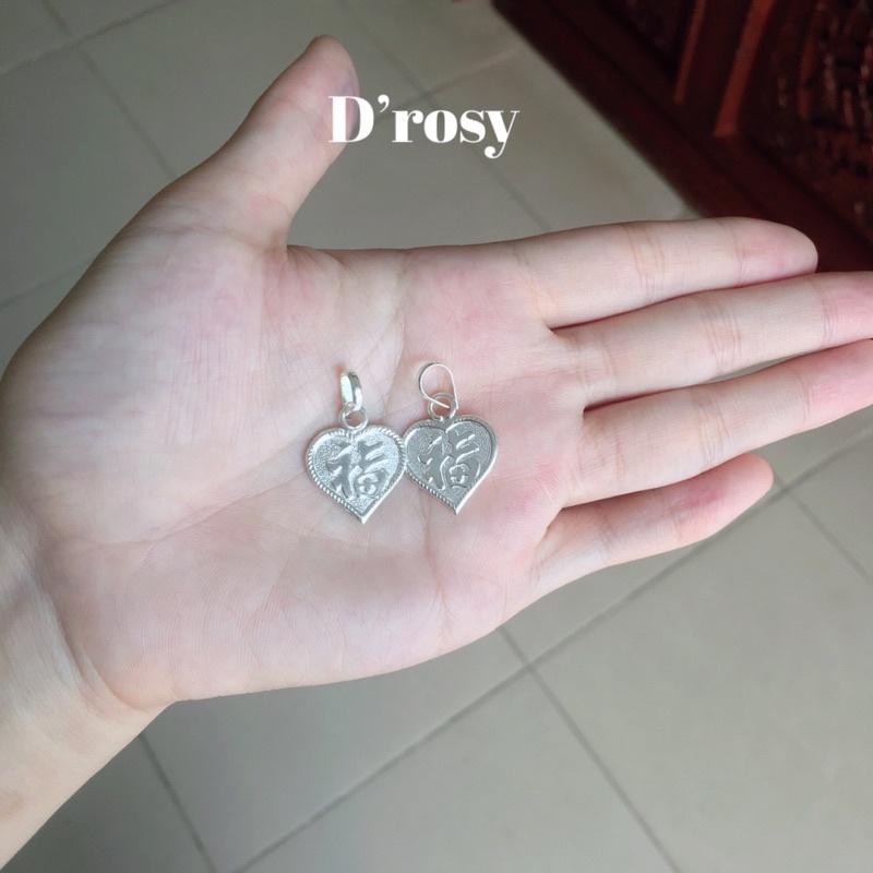 Mặt dây chuyền bạc hình chữ Phúc dạng dẹt chuẩn bạc ta nguyên chất có bảo hành