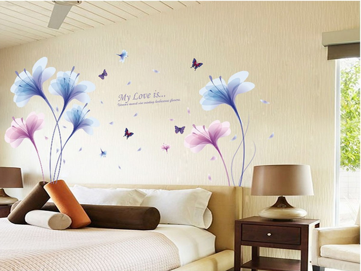 Decal dán tường hoa pha lê xanh tím xl8262
