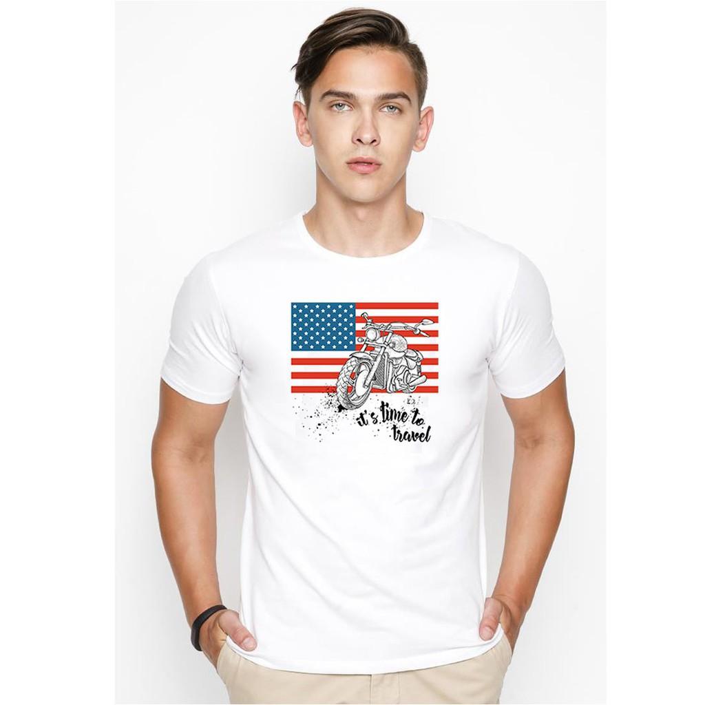 Áo thun nam in hình nước mỹ và xe vải dày mịn TEE19S30