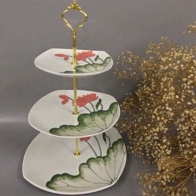 Khay đĩa 3 tầng sứ Bát Tràng