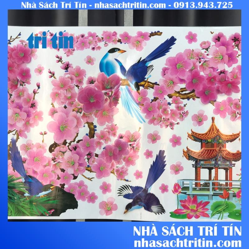 Decal trang trí tết cao cấp hoa mai dán cửa kính có keo sẵn trang trí văn phòng cửa hàng có keo sẵn dễ tháo dán.