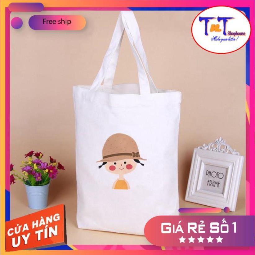 TT05 Túi tote ️ Túi vải Canvas đeo vai phong cách Ulzzang, vải bố form Unisex Vintage