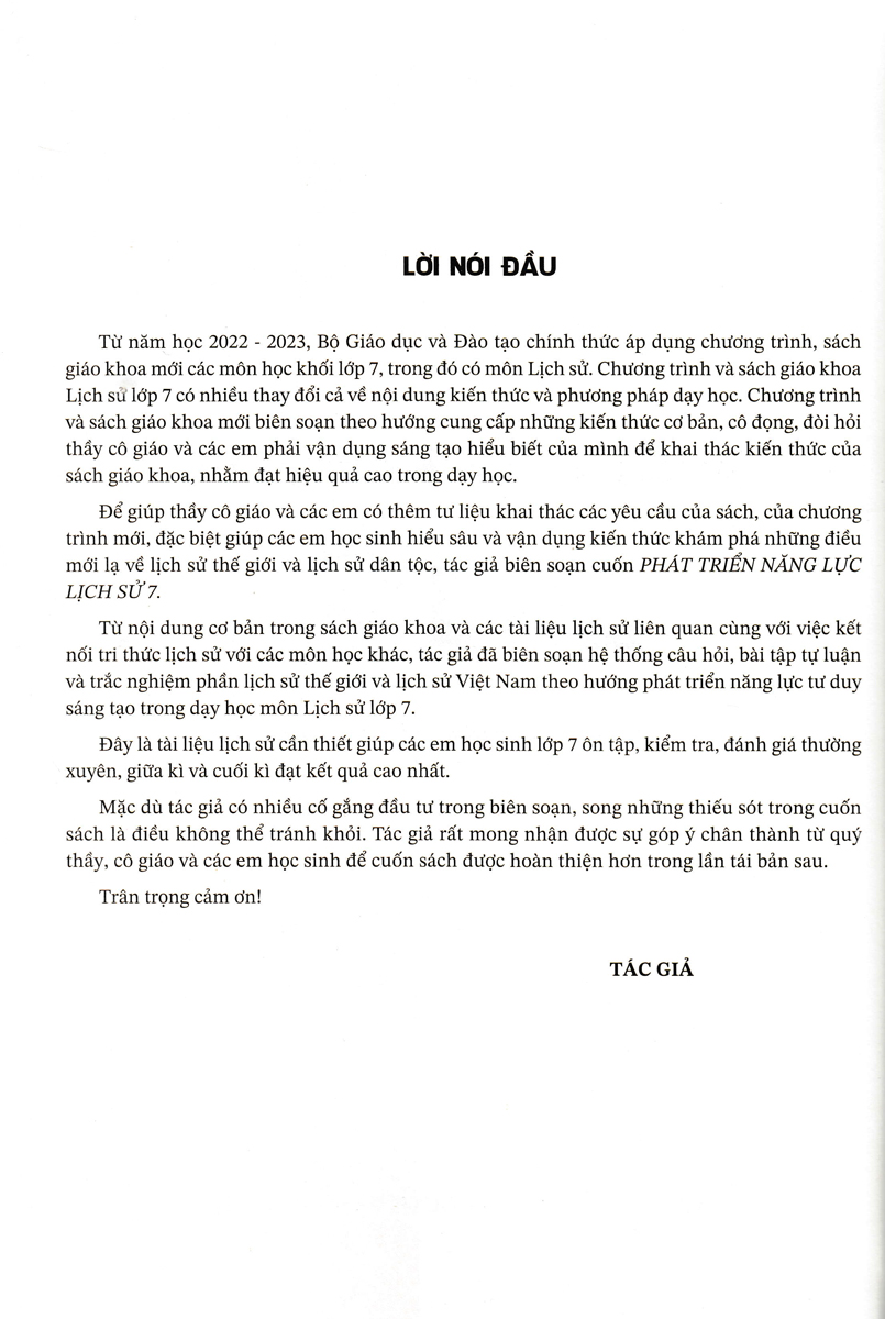 Phát Triển Năng Lực Lịch Sử Lớp 7 (Biên Soạn Theo Chương Trình GDPT Mới - ND)