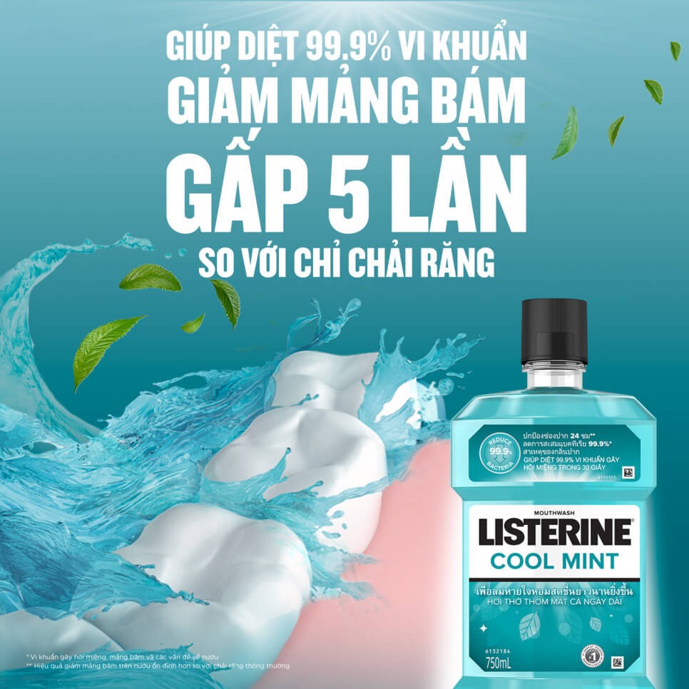 Bộ Đôi Nước Súc Miệng Hương Bạc Hà Listerine Cool Mint (750ml/ Chai) - 8850007800071