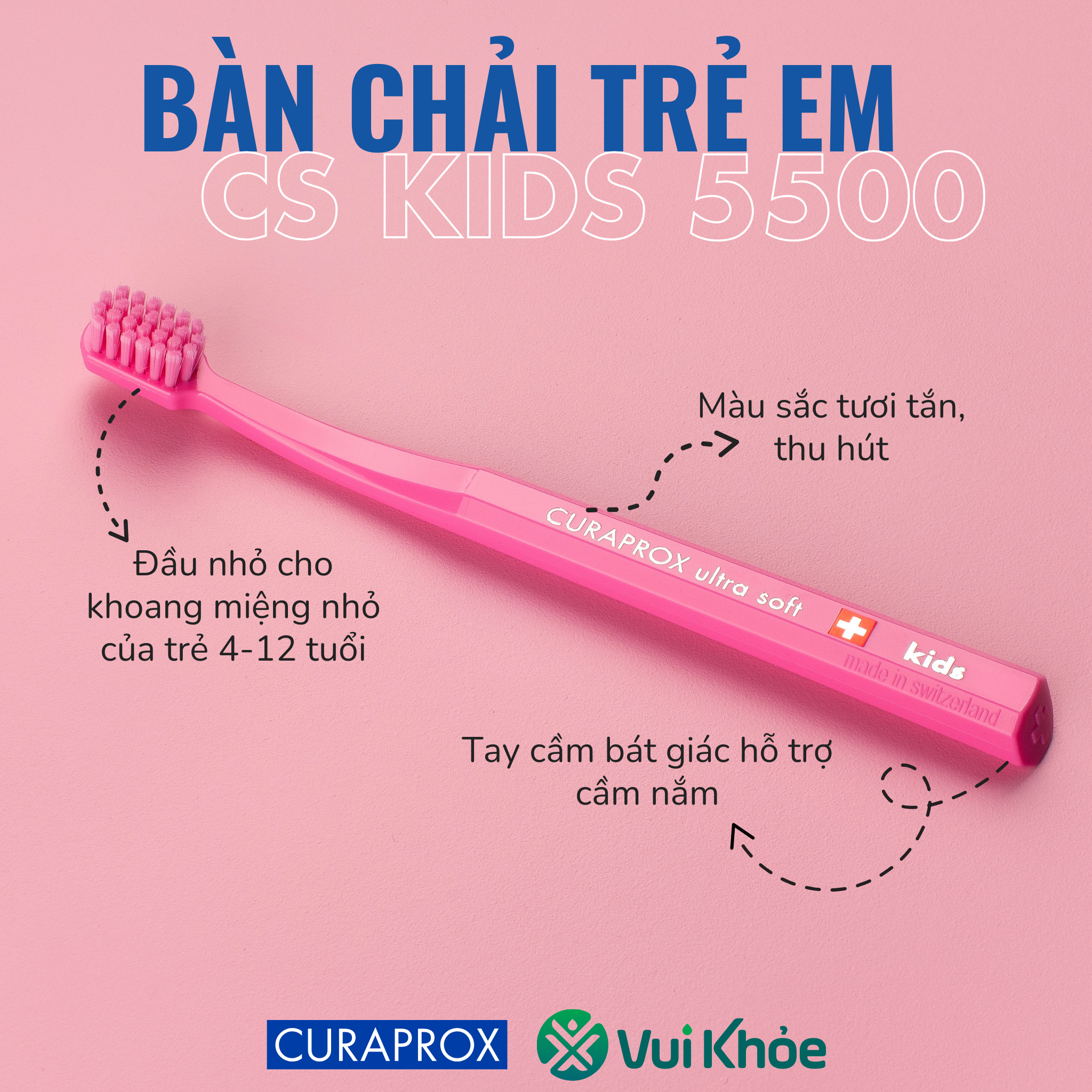 Bàn chải đánh răng trẻ em Curaprox CS Kids 5500 Ultra Soft