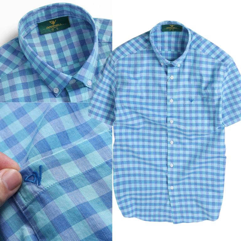 Sơ mi nam ngắn tay DARNEL kẻ caro sợi cotton cao cấp mềm mịn DN515